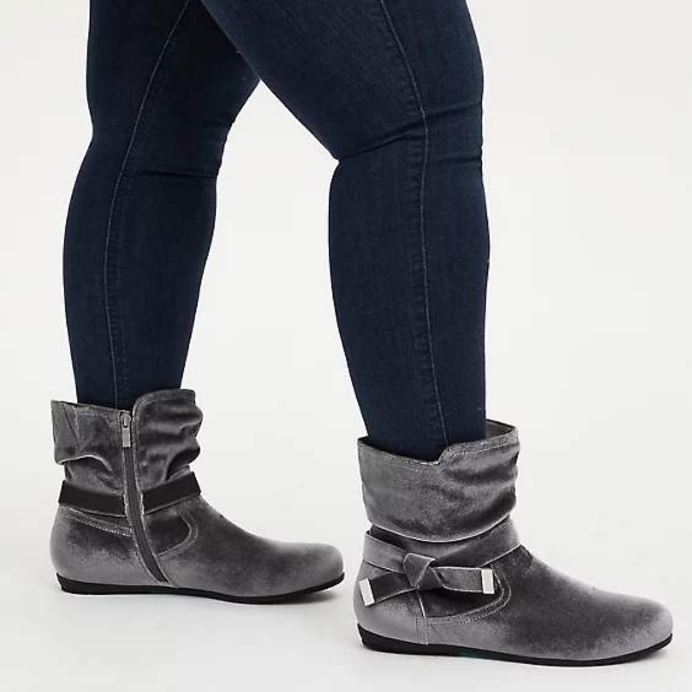 Torrid Grey Velvet Side Knot Bootie